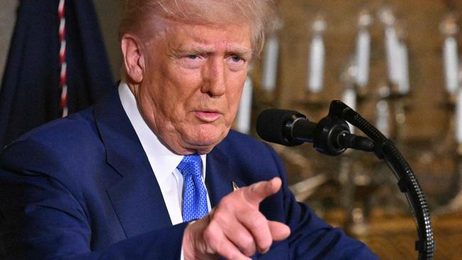 Mr Trump speaking to reporters at Mar-a-Lago this week. Picture: Roberto Schmidt/AFP