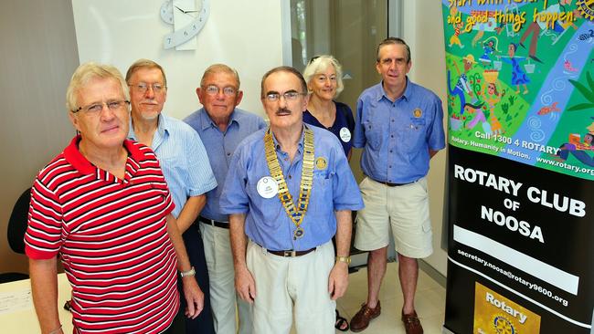 2010: Rotary Club of Noosa. (L-R) Andrew Kirkham, David Stinson, Gale Duffield, Len Tyler, Jean Sherrell- Alexander and Max Stevens. Photo Geoff Potter / Noosa News