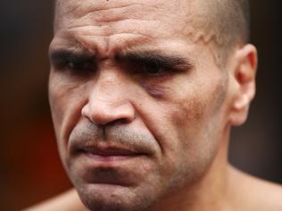 ADELAIDE, AUSTRALIA - JANUARY 30: Anthony Mundine speaks to media after a Public Workout ahead of the Anthony Mundine and Danny Green fight night on January 30, 2017 in Adelaide, Australia. (Photo by Morne de Klerk/Getty Images)