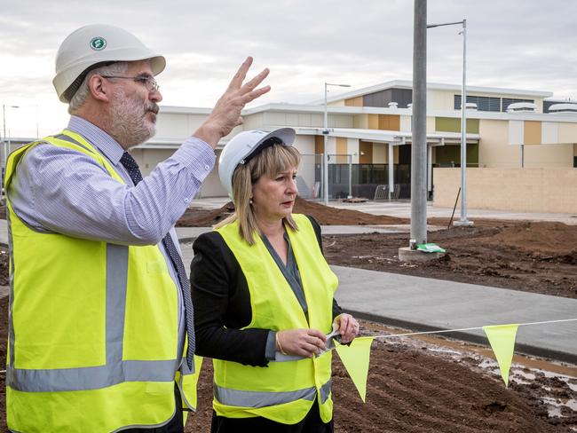 Minister for Corrections Gayle Tierney is taken on a tour of a new prison in Ravenhill. Picture: Jake Nowakowski