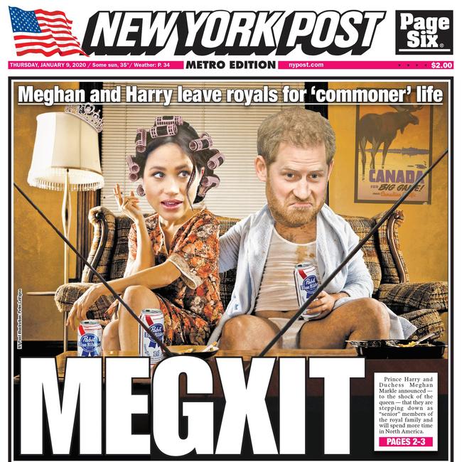 The front page of the New York Post showing the couple as “commoners”. Picture: New York Post.