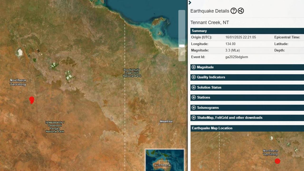 Earthquakes recorded in Tennant Creek.