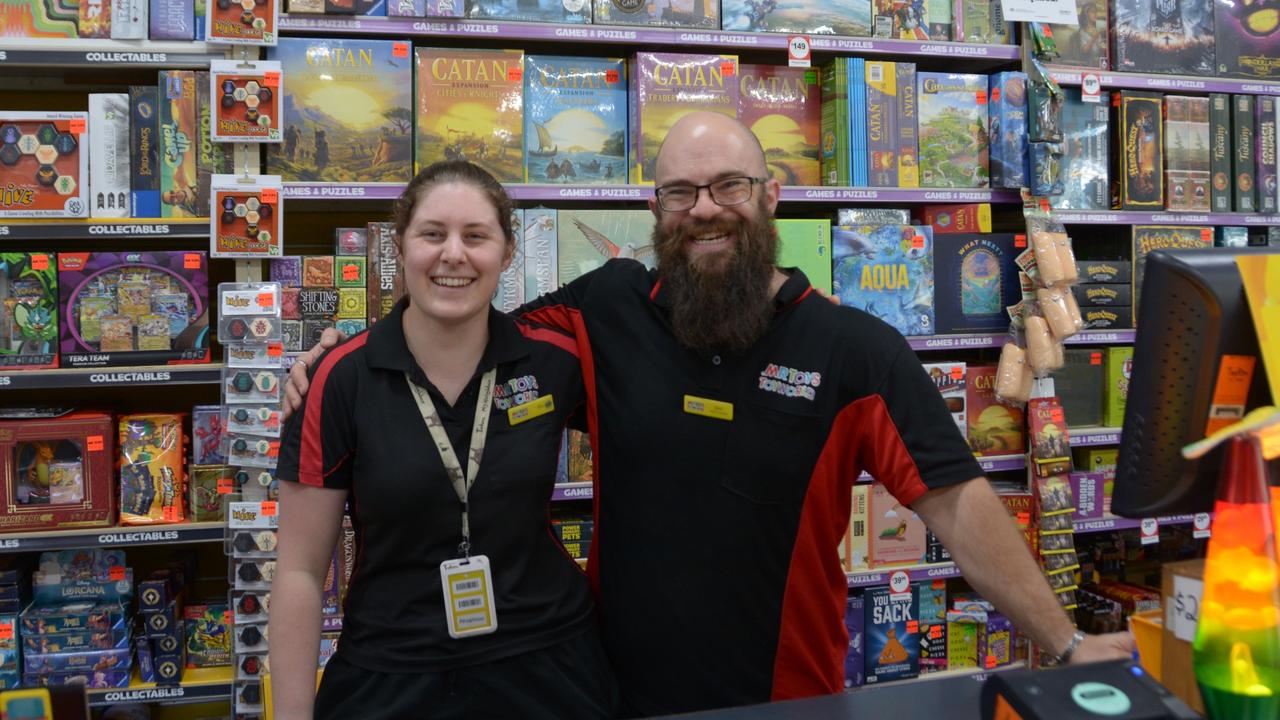 Rhiannon Greaves and Ben Nielsen are employees of Mr Toys ToyWorld on Ruthven St, Toowoomba. Photo: Jacklyn O'Brien