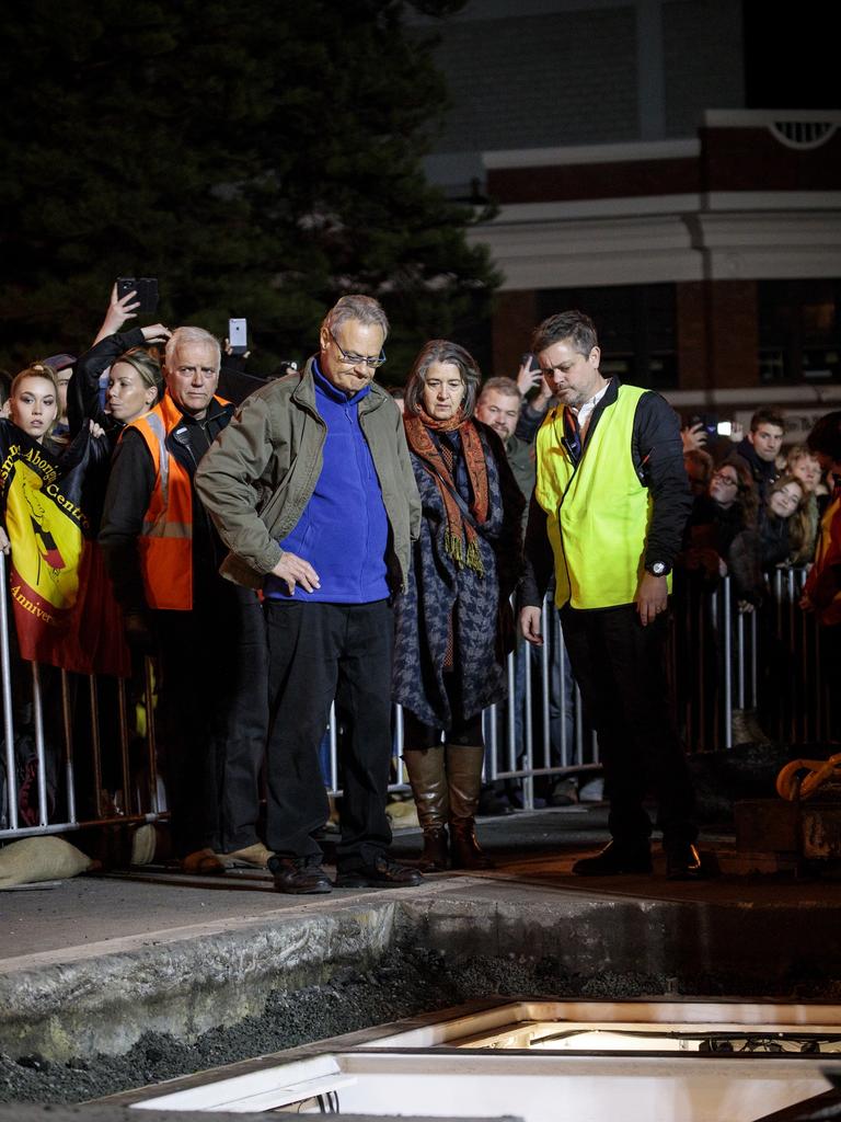 Mike Parr art installation for Dark Mofo: He his buried under Macquarie St Hobart. Picture: DARK MOFO