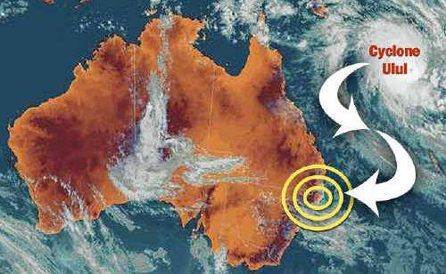 Unpredictable: The possible path of Cyclone Ului on a satellite image produced by the Bureau of Meteorology yesterday. Picture: Isobel Rodgers