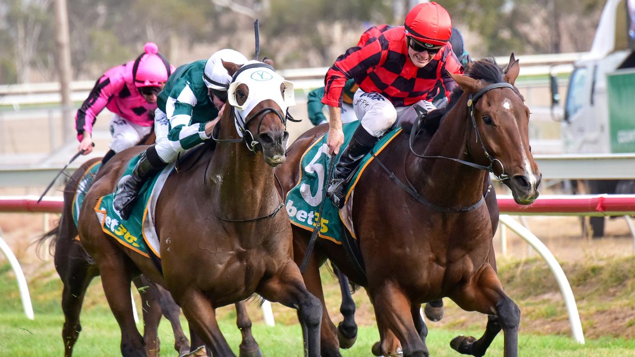 Barry the Baptist ridden by Jarrod Fry wins the Stuart McGregor Stawell Gold Cup at Stawell Racecourse on April 21, 2019 in Stawell, Australia. (Brendan McCarthy/Racing Photos)