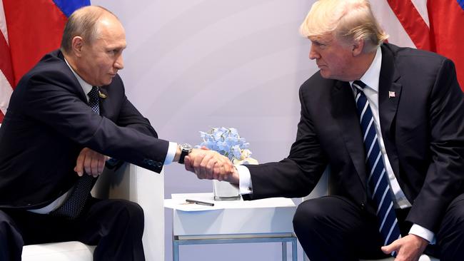 Mr Trump meeting with Putin in 2017. Picture: Saul Loeb/AFP