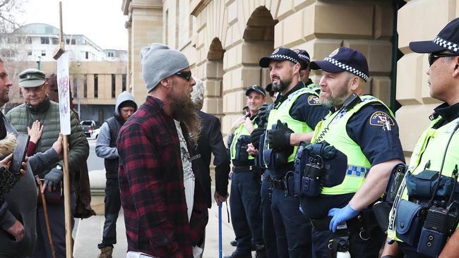 Protestors on the steps of the Tasmanian Parliament.  Picture: Nikki Davis-Jones ***PLEASE CHECK FOR LEGAL ISSUES BEFORE USING IN PRINT/ONLINE***