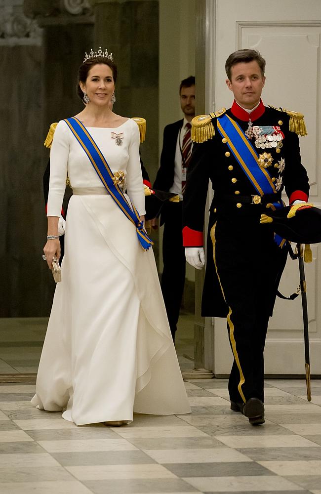 <p>Crown Princess Mary of Denmark and Crown Prince Frederik of Denmark attend a State Banquet at Christiansborg Palace during the state visit of the King and Queen of the Netherlands on March 17, 2015 in Copenhagen. Picture: Getty</p>