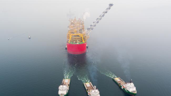 The Prelude FLNG project leaving the Samsung Heavy Industries shipyard in Geoje, South Korea en route to Australia. Picture: Supplied