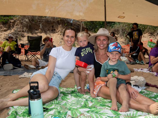 Cathrine, William, Liam and Stephanie at the Darwin Beer Can Regatta at Mindil Beach, 2024. Picture: Pema Tamang Pakhrin