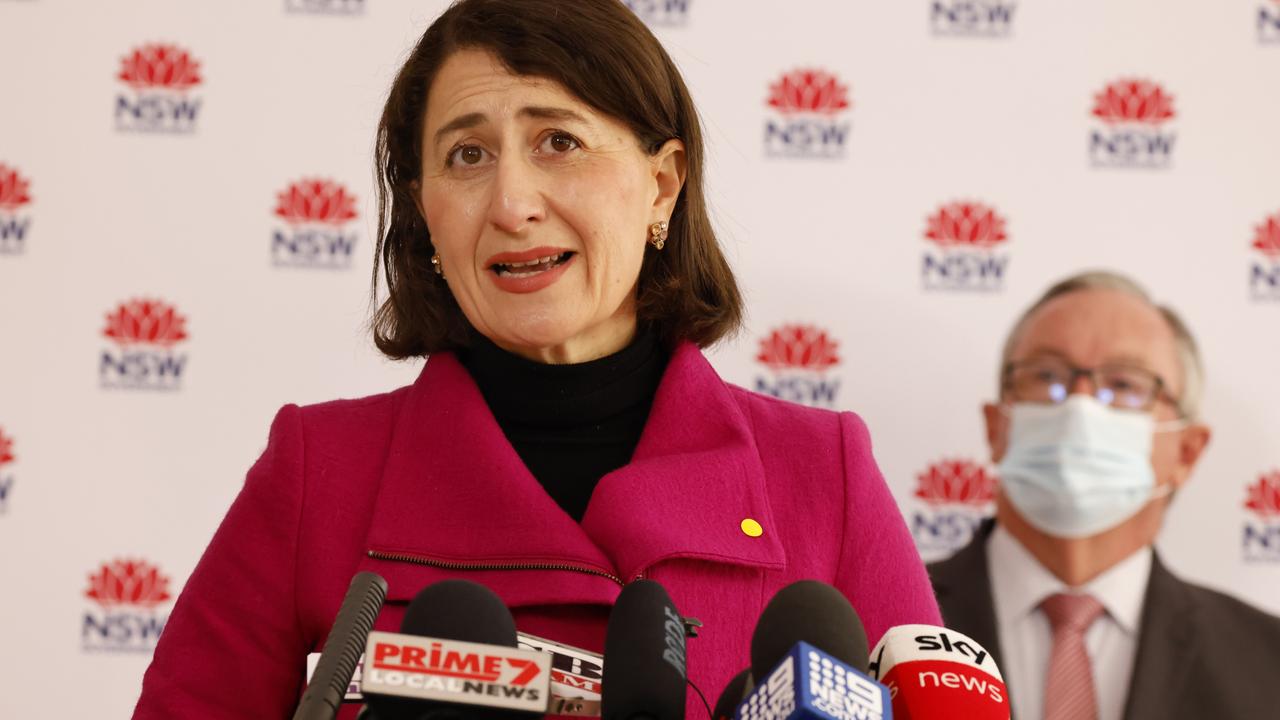 Premier Gladys Berejiklian is seen during Thursday's COVID press conference as NSW recorded 124 new cases. Photo: Jenny Evans/Getty Images