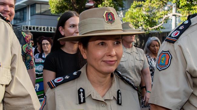 Michael Hebb, Deputy Commissioner NT Correctional Services Yolonda Adams and Commissioner Corrections Matthew Varley attend the NAIDOC march, 2024. The theme this year is 'Keep the fire burning: Blak, loud and proud'. Picture: Pema Tamang Pakhrin