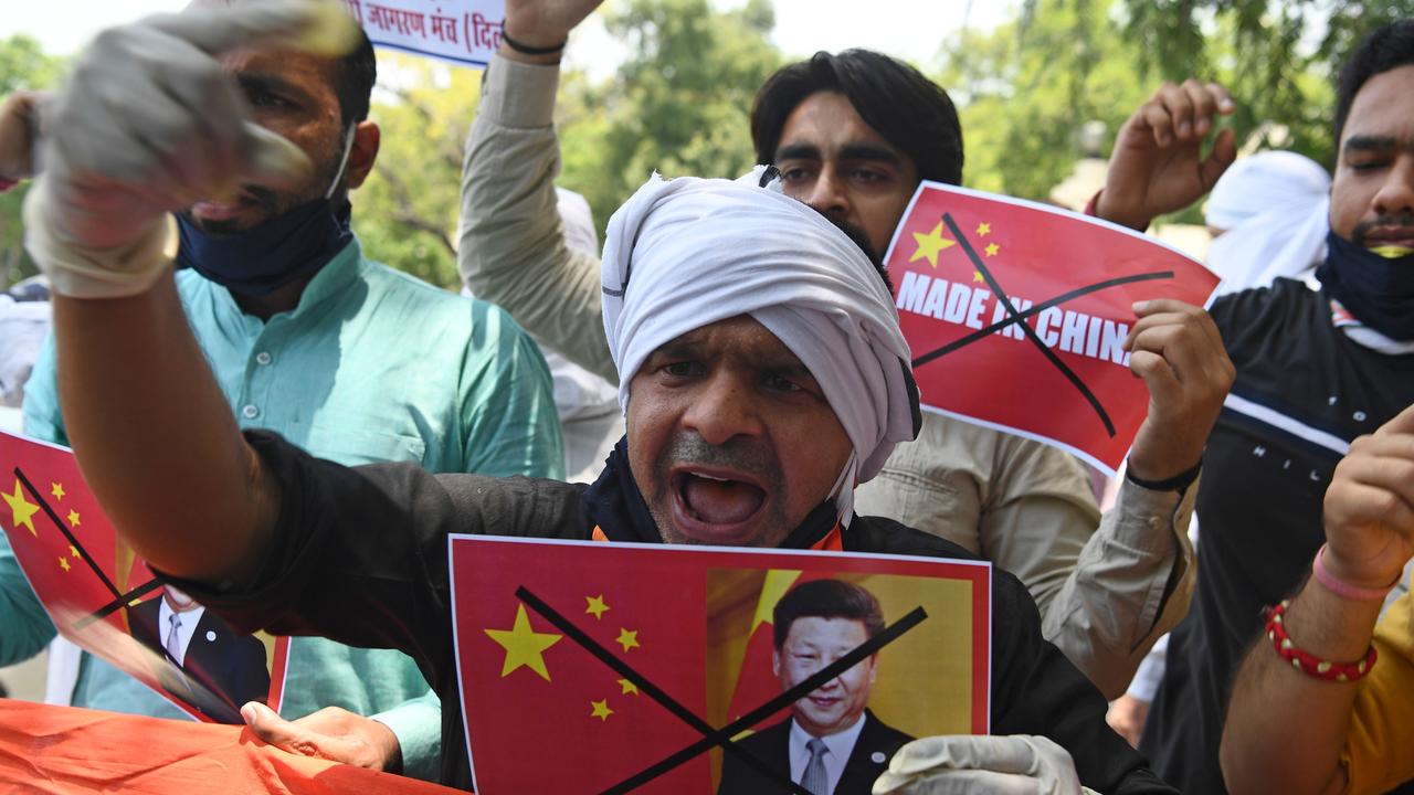 A demonstrator demands action during an protest near the Chinese embassy in New Delhi. Picture: Sajjad Hussain/AFP