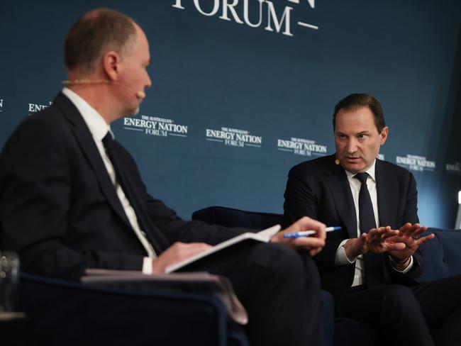 19/6/24: CEO of Origin Frank Calabria  speaks with Eric Johnston at the Energy Nation' forum  at the Sheraton Grand Sydney. John Feder/The Australian.