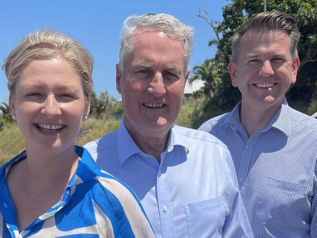 LNP commits $20m for upgrades to Mackay-Bucasia Road on October 1, 2024, alongside Mackay's mayor and deputy mayor at the Golf Links Road intersection. (L-R) Nigel Dalton, LNP candidate for Mackay, Whitsunday MP Amanda Camm, Mackay mayor Greg Williamson, LNP deputy leader Jarrod Bleijie, Mackay deputy mayor Karen May).