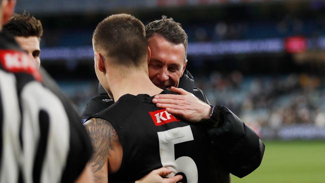 Craig McRae celebrates a win. Picture: Dylan Burns/AFL Photos via Getty Images