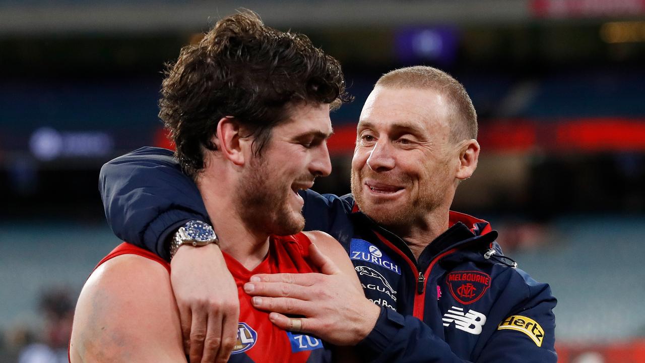 Simon Goodwin will be happy with the news Angus Brayshaw has re-signed with the Demons. Picture: Dylan Burns