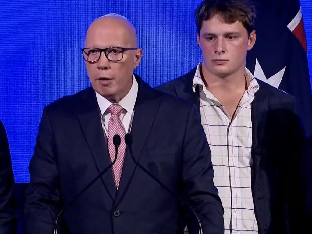 Peter Dutton with his family concedes defeat.