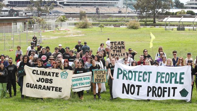 Protesters say the flood wall represents a ‘complete lack of compassion’. Picture: David Crosling