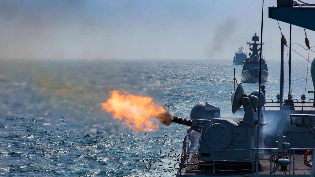 The guided-missile destroyer Shenzhen (Hull 167) fires its close-in weapons system at mock sea targets during a around-the-clock maritime training exercise in waters off the South China Sea. Picture: eng.chinamil.com.cn/PLA