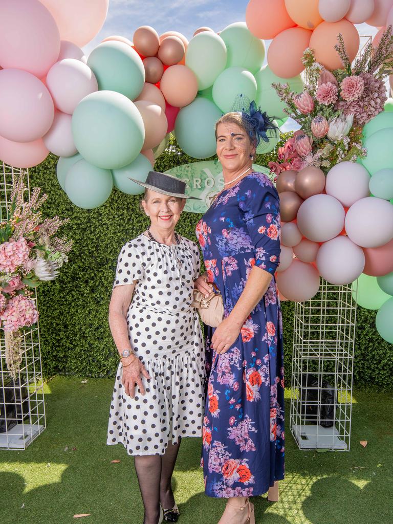 Paquita Scott and Nicole Rose at the 2023 Adelaide Cup at Morphettville Racecourse. Picture: Ben Clark