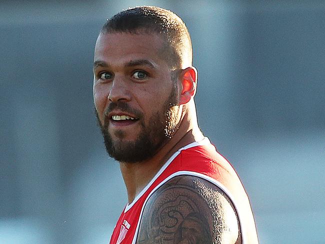 Sydney's Lance Franklin during the Swans skills session at Lakeside oval. The Swans sit on the bottom of the AFL ladder after seven rounds.  Picture. Phil Hillyard