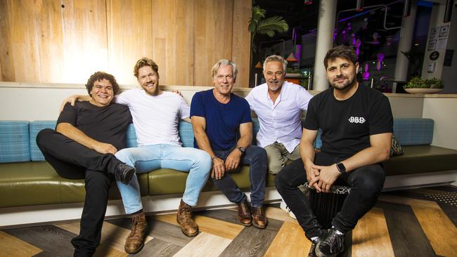 Ryan Johnson (far right) pictured with How To Please A Woman co-stars Josh Thomson, Alexander England, Erik Thomson and Cameron Daddo at the Gold Coast Film Festival. Picture: Nigel Hallett.