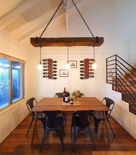 He made the hanging light using an old railway sleeper. Picture: Supplied