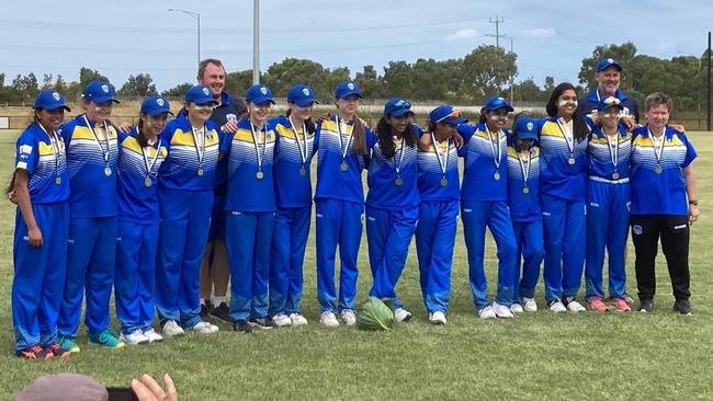 Rob Ward pictured in the back row on the left with the WRJCA representative girls U14 who won the VMCU U14 Julie Savage shield. Picture: Supplied.