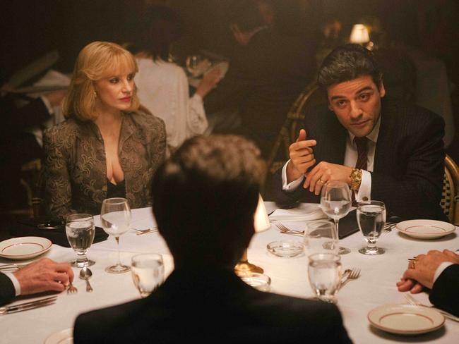 Nominated ... Jessica Chastain, left, and Oscar Isaac in mob drama "A Most Violent Year." Chastain was nominated for a Golden Globe for best supporting actress in a drama. Picture: AP Photo/A24 Films