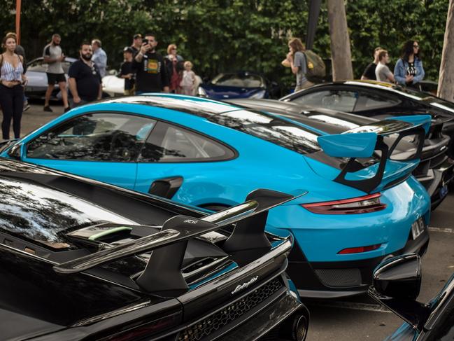 The static display of supercars at the Cars &amp; Coffee event at The Newport. Picture: Facebook