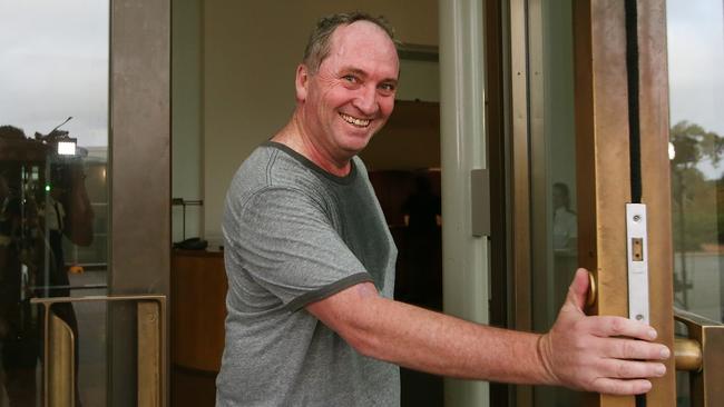 Barnaby Joyce entering the senate doors at Parliament House in Canberra. Picture: Kym Smith.