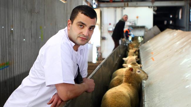 Cedar Meats owner and general manager Tony Kairouz in his halal slaughterhouse in 2011. Picture: Aaron Francis