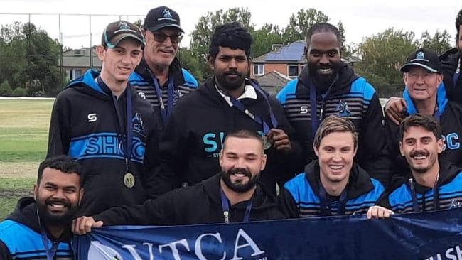 Sydenham-Hillside celebrates its VTCA Division 1 premiership.