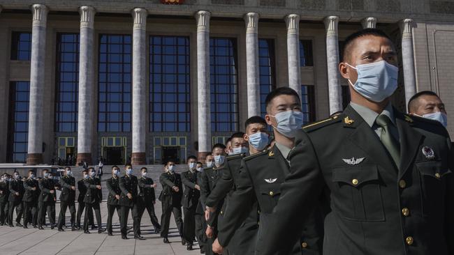 Chinese soldiers from the People's Liberation Army in Beijing. Picture: Getty Images