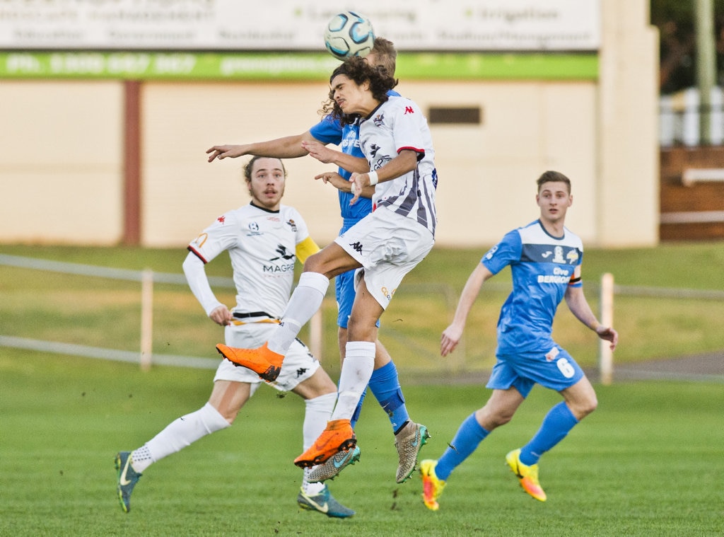 Jayden Salam, Magpies and Kyle Parish, Thunder. Picture: Nev Madsen