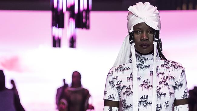 A model showcases the dress featuring the word ‘Allah’ at the Melbourne Fashion Festival in March Picture: Naomi Rahim/WireImage