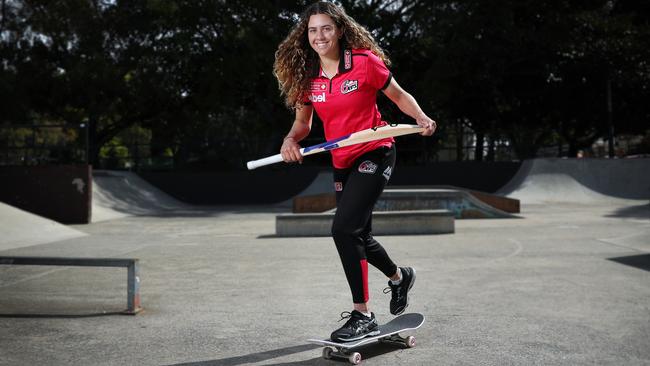 Emma Hughes at the skateboard park near her Sydney base in Summer Hill, Pic: Richard Dobson