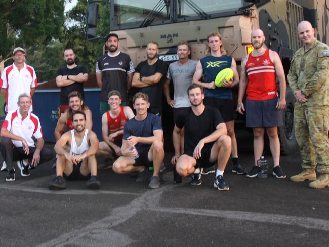 RIGHT STUFF: Happy after a gruelling session, the Lismore Swans Australian Football Club senior men's squad relaxes at the 41st Battalion, Royal New South Wales Regiment, (41 RNSWR), on Tuesday March 10, 2021. Photo: Alison Paterson