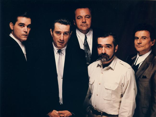 Ray Liotta, Robert De Niro, Paul Sorvino, Martin Scorsese, and Joe Pesci in GOODFELLAS. Picture: Supplied.