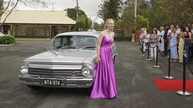 Students arriving in style for the 2024 Glasshouse Christian College formal at Flaxton Gardens.