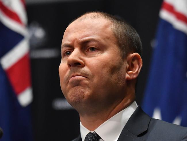 Treasurer Josh Frydenberg speaks to the media at a press conference in Canberra, Tuesday, April 21, 2020. (AAP Image/Mick Tsikas) NO ARCHIVING