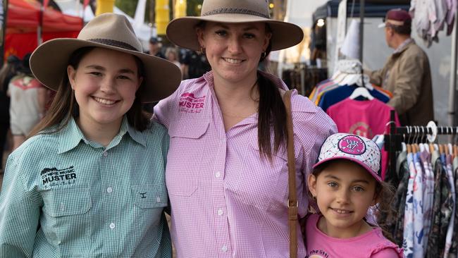 Tamara Funnell, Ella-Grace Gossip and Lyla Gossip at the 2023 Gympie Music Muster. August 24, 2023. Picture: Christine Schindler