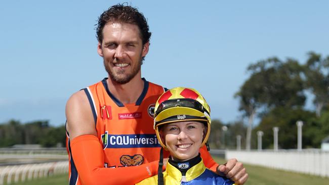 Cairns jockey Emily Cass and Taipan Alex Loughton at Cannon Park ahead of Melbourne Cup race day. PICTURE: STEWART McLEAN.