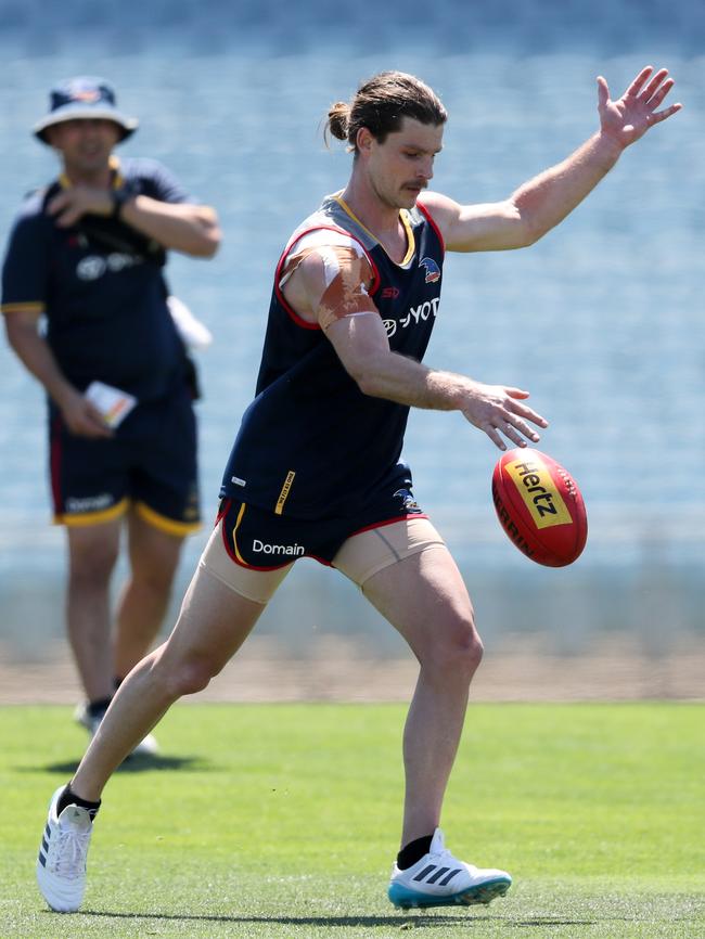 Bryce Gibbs shows his poise during Crows training at West Lakes. Picture: Matt Turner