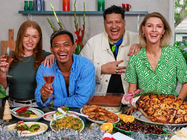 Daily Telegraph. 27, November, 2024.**embargo for xmas**Celebrity chefs cook up a Christmas feast for the Daily Telegraph. Jasmin Weston, Khanh Ong, Arrnott Olssen and Courtney Roulston.Picture: Justin Lloyd.