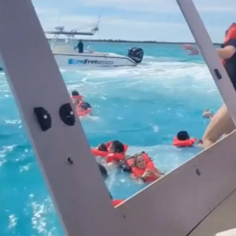 Nearby vessels came to the rescue as terrified passengers abandoned the deck. Picture: TikTok/kellyswitz