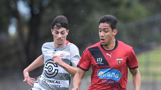 Aydin Mustedanagic (R) playing for Whittlesea against Altona at Epping Stadium on March 24, 2018. He will play for Bentleigh Greens this season.