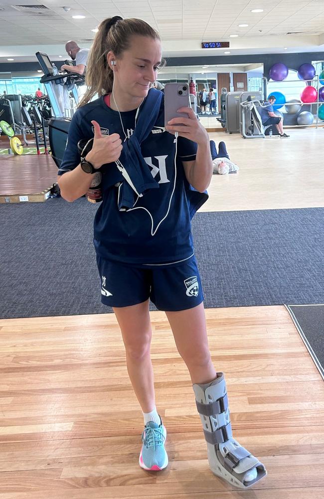 Hodgson was in a moon boot for weeks following her surgery. Picture: Supplied